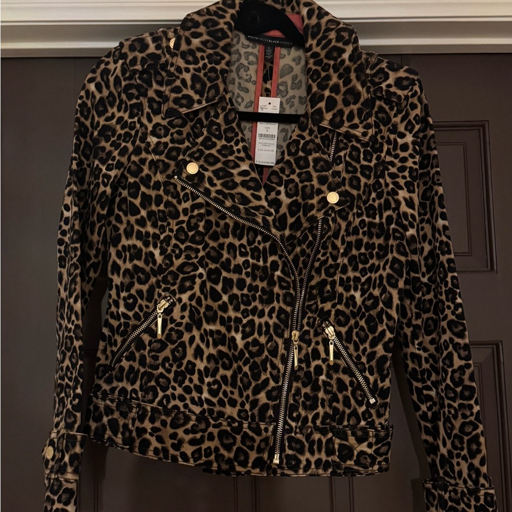 White House Black Market Leopard Print Leather Jacket